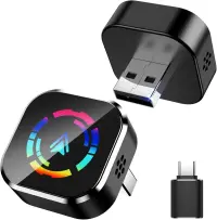 Adaptor Wireless Apple CarPlay & Android Auto 2-in-1 Techstar M17+, USB/USBC Plug & Play, Wi-Fi 5.8GHz + Bluetooth, Mini Compact, Conectare Automata, Sticla LED