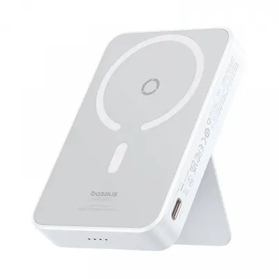 Baterie Externa Wireless Baseus MagPro PPCXZ05, 5000mAh, 20W, PD + FQI, 1 x QI - 1 x USB-C, Alba P10064101223-00