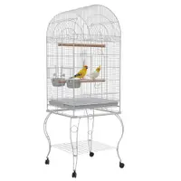 PawHut Cusca pentru pasari pe roti cu raft tava detasabila 2 boluri suport otel inoxidabil 51 x 51 x 153 cm alb | Aosom Romania