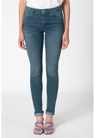 Blugi skinny cu talie inalta Regent - Alb/Albastru prafuit