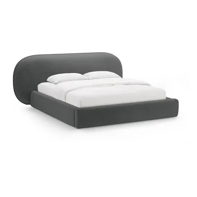 Pat matrimonial gri închis tapițat cu spațiu de depozitare cu somieră 200x200 cm Ovalo – Micadoni