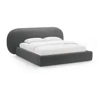 Pat matrimonial gri închis tapițat cu spațiu de depozitare cu somieră 160x200 cm Ovalo – Micadoni