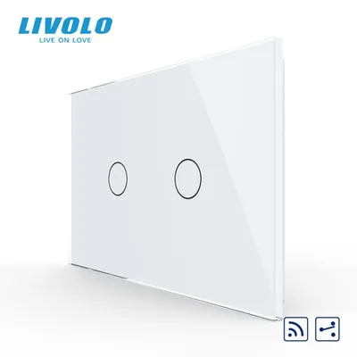 Intrerupator dublu, standard italian, cap scara / cap cruce, control telecomanda RF, cu panou sticla, 3M Alb