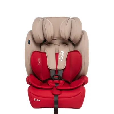 Scaun auto i-Size Juju Safe Rider Bej-Bordo, 76-150 cm, convertibil in inaltator, tetiera reglabila, cotiere, pernute moi, husa detasabila
