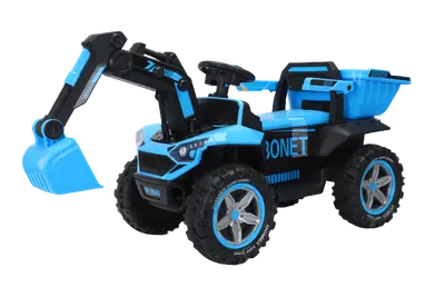 Excavator + bascula electrica Kinderauto Bonet 60W 12V, Telecomanda, culoare Albastra