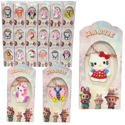 Martisoare pentru copii cu carton Labubu si pandantive Disney diverse, 36/buc pe set