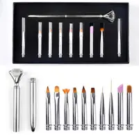 Pensule Unghii cu Rezerve, Set 10Buc cu Cristale, Tip Stilou, Silver