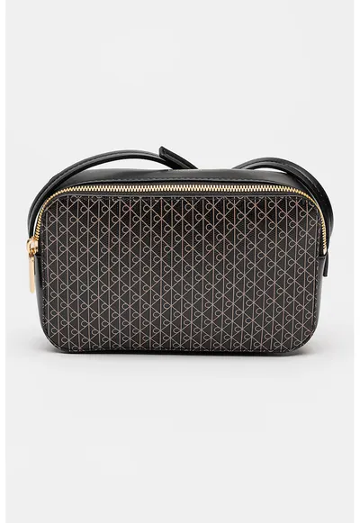 Geanta crossbody din piele ecologica cu model monograma - Negru/Maro deschis