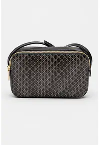 Geanta crossbody din piele ecologica cu model monograma - Negru/Maro deschis
