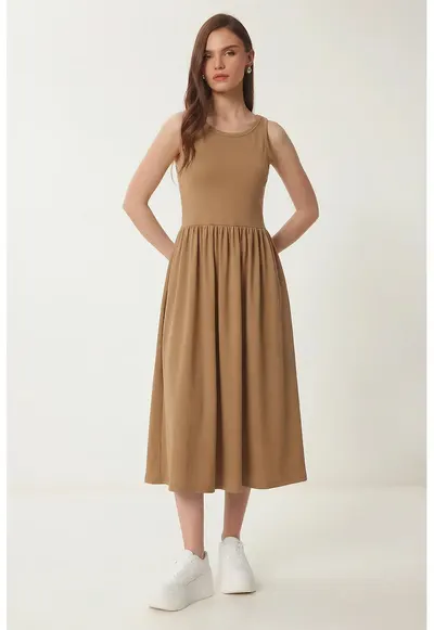 Rochie midi - Happiness Istanbul - bumbac - maro