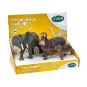Set figurine animale salbatice, Elefant, Hipopotam si Hipopotam pui, Papo