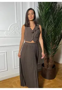 Compleu maro Pleated Muse - Maro