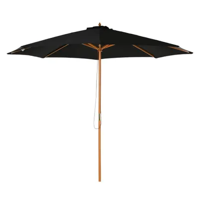 Outsunny Umbrelă de Grădină 3 m cu Stâlp din Lemn, 8 Spițe și Acoperire din Poliester, Neagră | Aosom Romania