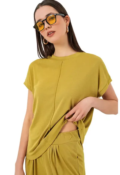 Tricou dama - Guler rotund - Verde - Poliester
