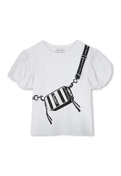 Tricou cu imprimeu si maneci bufante - Alb/Negru