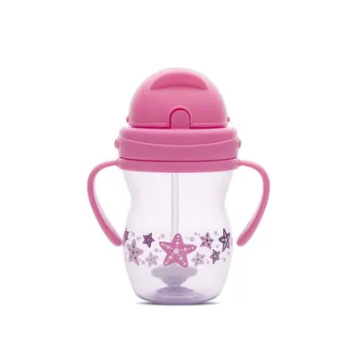Cana cu manere si pai, anti-varsare, potrivita pentru calatorii, 12 luni+, 275 ml, Pink Purple