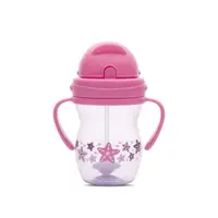 Cana cu manere si pai, anti-varsare, potrivita pentru calatorii, 12 luni+, 275 ml, Pink Purple