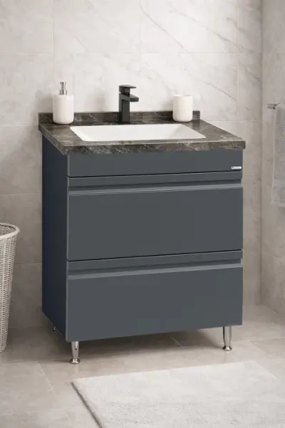 Set Baza front MDF si Lavoar seria 886, cu sertare, montata, 60 cm, antracit