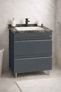 Set Baza front MDF si Lavoar seria 886, cu sertare, montata, 60 cm, antracit