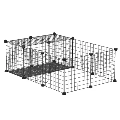 PawHut Țarc Modular pentru Iepuri și Porcușori de Guineea, cu Accesorii, 105x70x35 cm, Negru | Aosom Romania