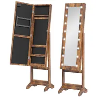 HOMCOM Dulap pentru Bijuterii cu Oglindă Reglabilă și Lumini LED 36x30x136 cm Maro Rustic | Aosom Romania
