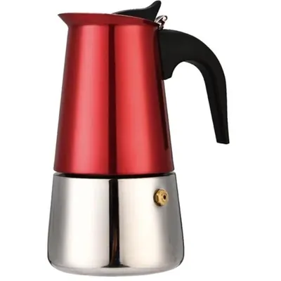 Espressor Moka Metal, 0.3 - 0.35 l, din Otel Inoxidabil, Compatibil Inductie, Rosu, Perfect Home