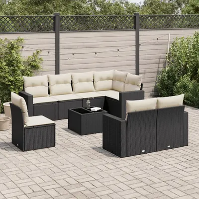Gossi set mobilier de gradina cu perne, 9 piese, negru, poliratan