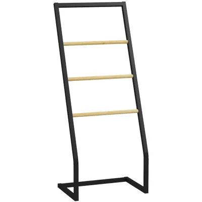 HOMCOM Raft Baie cu 4 Niveluri din Bambus, Suport Prosoape de Dodea Autoportant, 40,5x28x98 cm, Negru | Aosom Romania