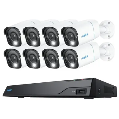 Sistem supraveghere exterior IP Reolink NVS16-8MB8, 8 camere, 4K, 2.8 mm, IR/lumina alba 30 m, spotlight, PoE, detectie persoane, 4TB HDD