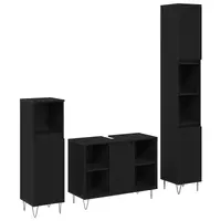 Set mobilier baie Gossi 3 piese stejar negru lemn prelucrat, dulap baie Gossi stejar negru 30x30x190 cm lemn prelucrat, dulap baie Gossi stejar negru 30x30x100 cm lemn prelucrat