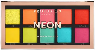 Profusion Cosmetics Paletă de farduri de pleoape Neon Mini, 10 culori