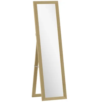 HOMCOM Oglindă cu Ramă din MDF, Picioare și Cârlige pentru Utilizare pe Podea sau pe Perete, 37x40x155 cm, Lemn Natural | Aosom Romania