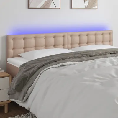 vidaXL Tăblie de pat cu LED cappuccino 160x5x78/88 cm piele ecologică