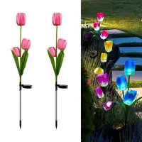 Set 2 Lampi Solare Decorative Tip Lalele Roz cu LED M374-23, 70cm, Lumina Eleganta, Design Elegant si Functionare Automata