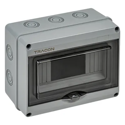 Cutie de distributie PT, cu usa transparenta, bareta N/PE 1×8 mod, H×W×D=154.5×200.5×88.9mm, IP65, 1000 VAC, 1500 VDC