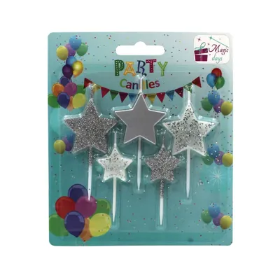 Set 5 lumânări party steluțe argintii