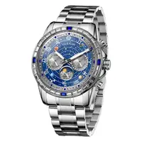 Ceas Automatic Glenaw Multifunctional Silver Blue - Mecanic, Cadran Albastru, Afisaj Luna Saptamana Zi-Noapte, Luminous, 3ATM, 43mm