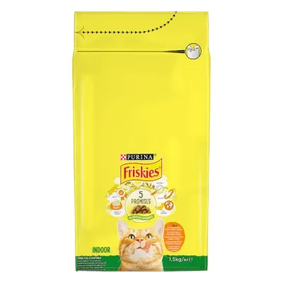 Hrana uscata pentru pisici Friskies Indoor cu pui legume 1,5 kg