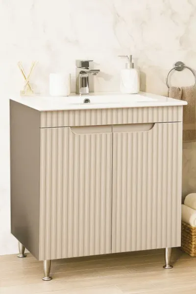 Set Baza front MDF si Lavoar seria 033, montat, 70 cm, crem