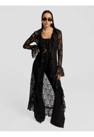 Cardigan din dantela Leya - Negru