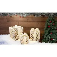 Set cutii, cadouri de Craciun,alb, auriu, cu baterii(X24030) Timer 6+18h,10LED, 3000K, 3x2xAA