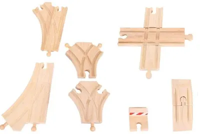 Set din lemn Bigjigs - Șine drepte și ramificate, 25 piese