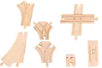 Set din lemn Bigjigs - Șine drepte și ramificate, 25 piese