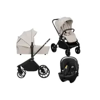 Carucior 3 in 1, Lionelo, Mika Plus, Cu scoica auto Moxie Black Carbon, Reversibil, Cu sistem de ventilatie 3D, Cu accesorii, Pana la 22 kg, EN1888-1 EN1888-2 EN1466 ECE R129, Bej