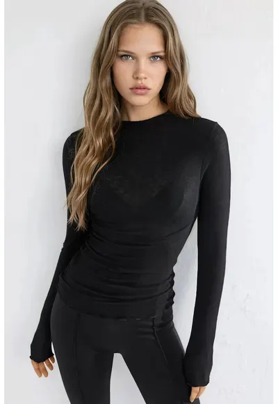 Bluza dama maneca lunga - croiala slim fit - negru - jerseu