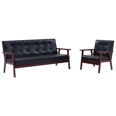 vidaXL Set canapea, 2 buc., negru, piele artificială