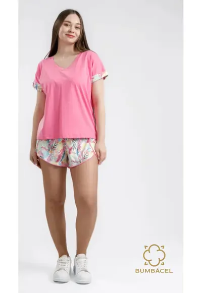 Pijama cu maneca scurta pentru dame si cu pantaloni scurti - Roz