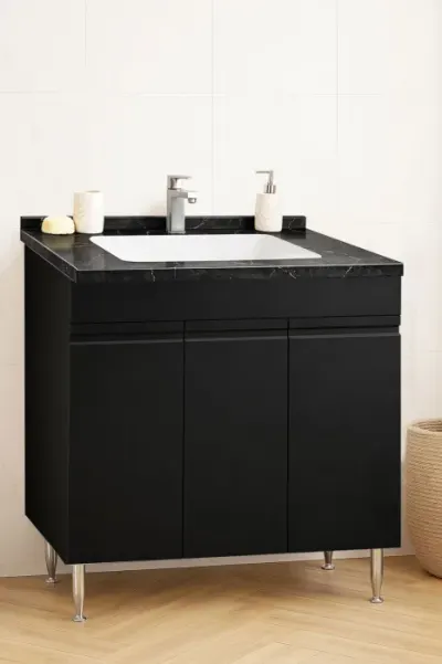 Set Baza front MDF si Lavoar seria 886, montat, 80 cm, negru