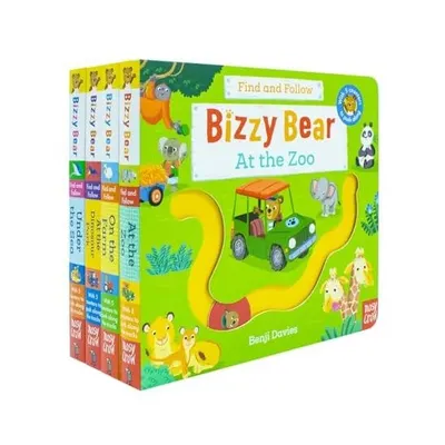 Bizzy Bear Find & Follow Series 4 Books Set (At The Zoo, On The Farm, At The Dinosaur Park, Under The Sea)