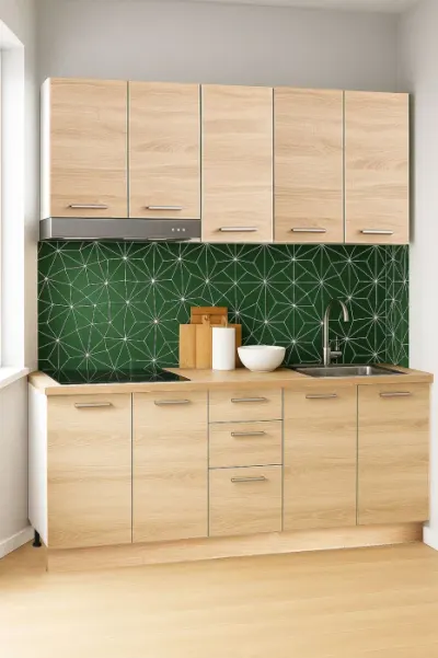 Set bucatarie GERMANIA 160 cm, 6 corpuri, 3 sertare, blat gros, sonoma